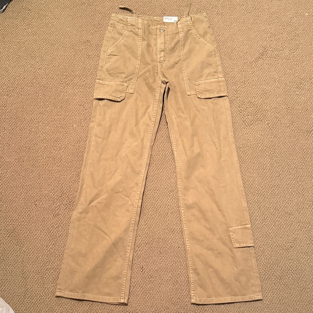 NWT Zara women’s Khaki Cargo mid rise baggy Pants die 0